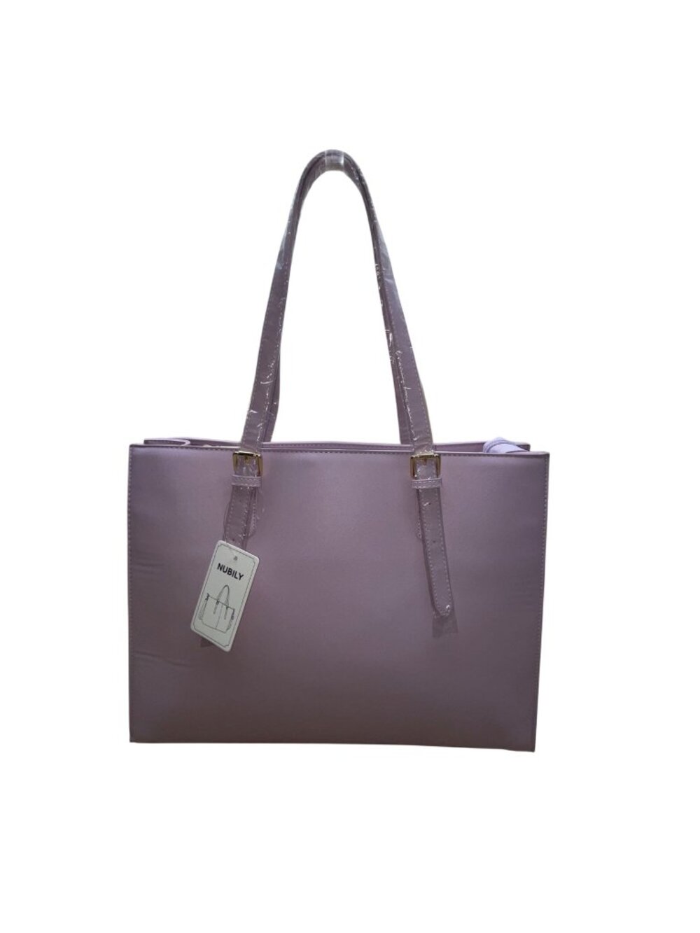 Nubily Women’s Lavender Faux Leather With Long Straps Zipper Pocket Laptop Tote
